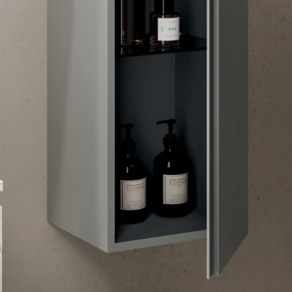 Conjunto para banheiro com 2 gavetas, armário de parede, coluna e espelho - Titan Viadurini