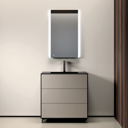 Conjunto para banheiro com 3 gavetas cinza-pombo fosco, espelho e pia - Velaria Viadurini