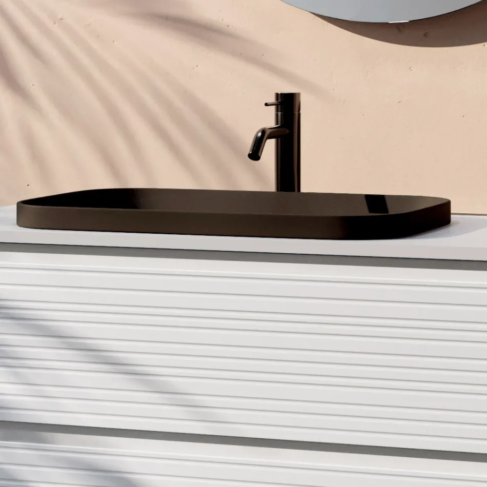 Conjunto para banheiro com 4 gavetas, pia de cerâmica preta e espelho - Elios Viadurini