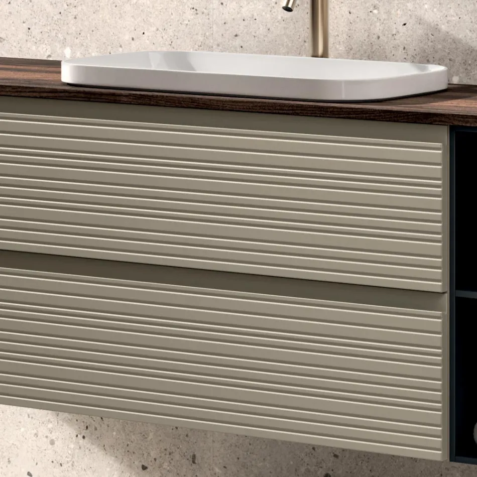 Conjunto para banheiro com 4 gavetas, pia, espelho e prateleiras abertas - Elios Viadurini