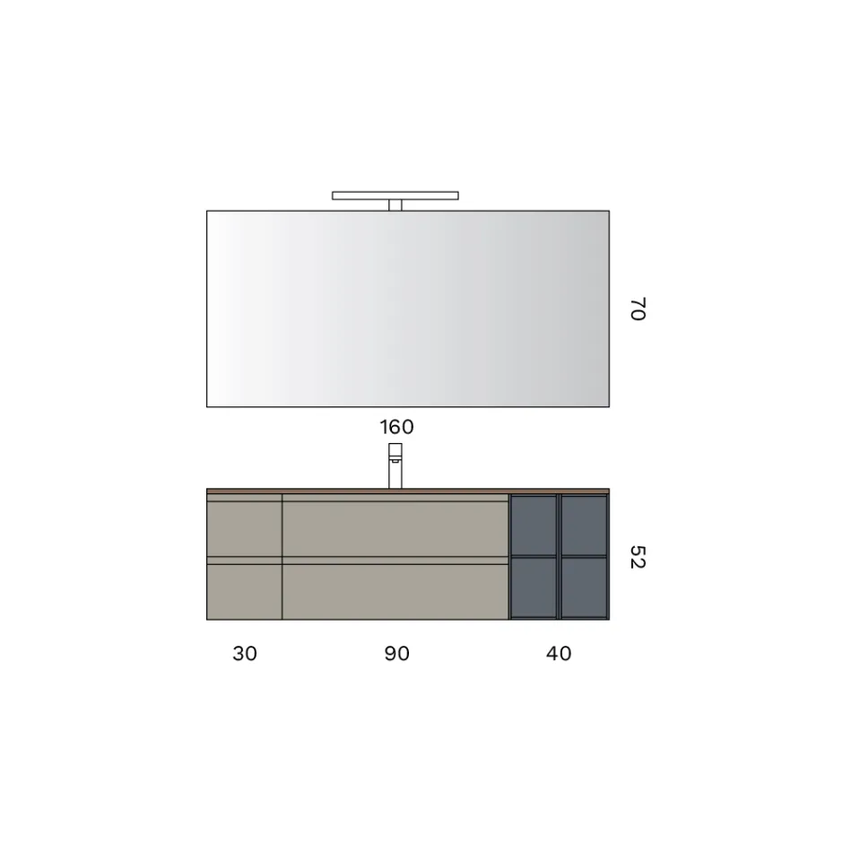 Conjunto para banheiro com 4 gavetas, pia, espelho e prateleiras abertas - Elios Viadurini