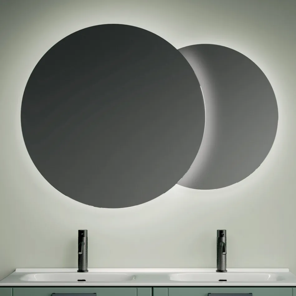 Conjunto para banheiro com 4 gavetas verde-sálvia, espelho e pias - Magnólia Viadurini