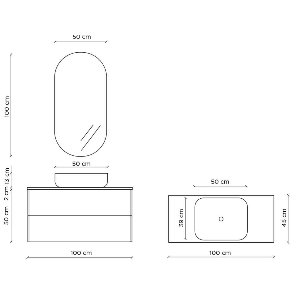 Composição de Banheiro com Base em Pedra Havana, Espelho e Lavatório Made in Italy - Kilos Viadurini