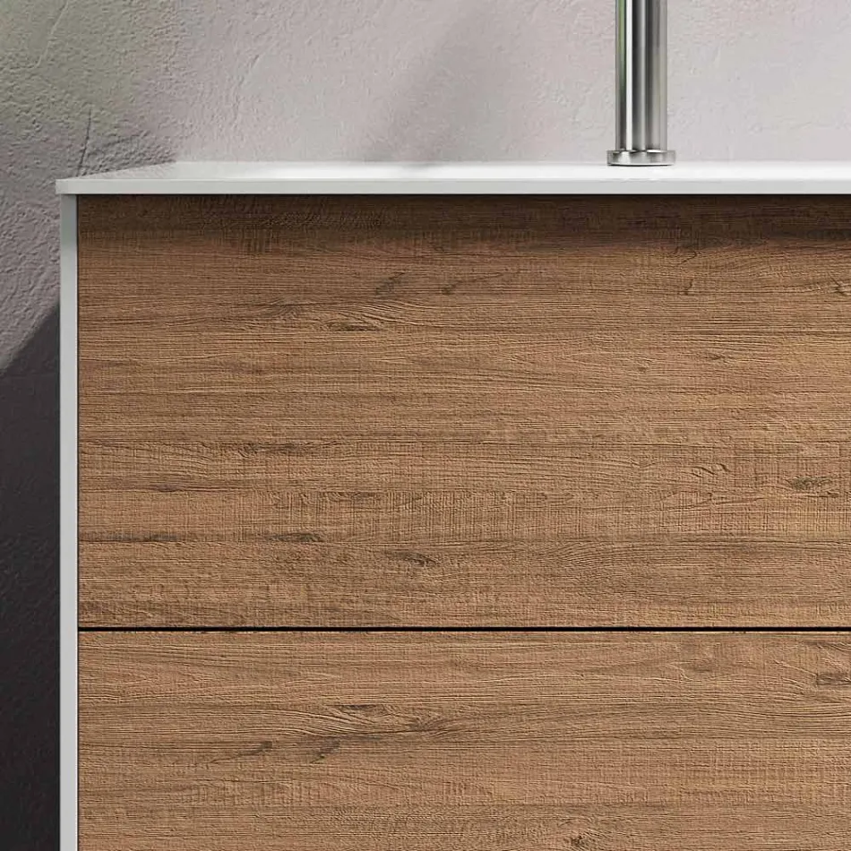 Composição de Banheiro com Base Carvalho Mel, Lavatório e Espelho Made in Italy - Kilos Viadurini