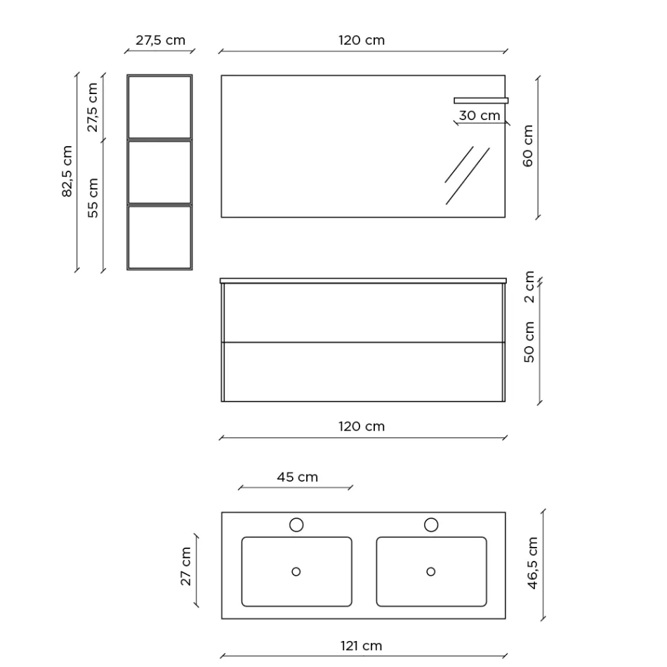 Composição de Banheiro com Base Carvalho Mel, Lavatório e Espelho Made in Italy - Kilos Viadurini
