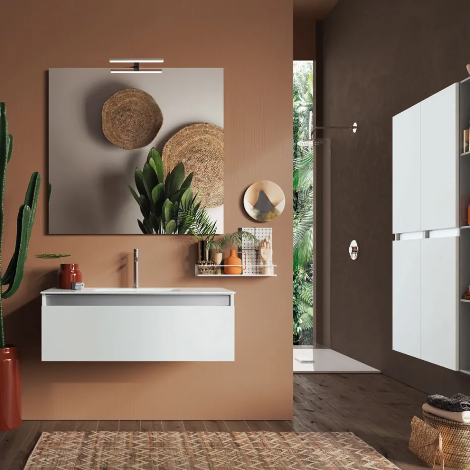 Composição de Casa de Banho com Base Suspensa, Espelho e Lavatório Made in Italy - Dream Viadurini