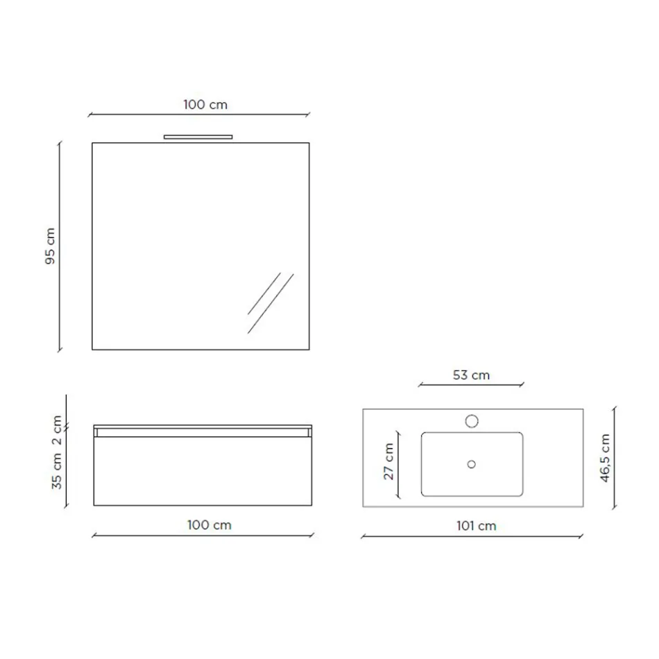 Composição de Casa de Banho com Base Suspensa, Espelho e Lavatório Made in Italy - Dream Viadurini