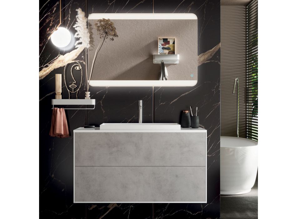 Composição de Banheiro com Base, Espelho e Lavatório em Resina Made in Italy - Kilos Viadurini