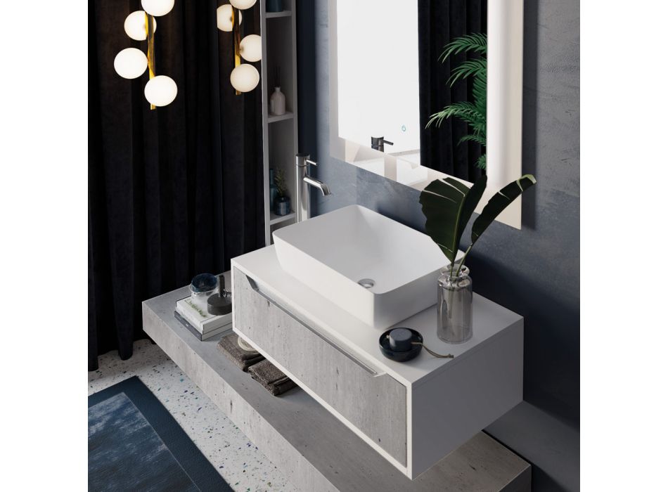 Composição de Banheiro com Base, Tampo, Lavatório e Coluna de Espelho Made in Italy - Polsen Viadurini