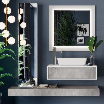 Composição de Banheiro com Base, Tampo, Lavatório e Coluna de Espelho Made in Italy - Polsen Viadurini