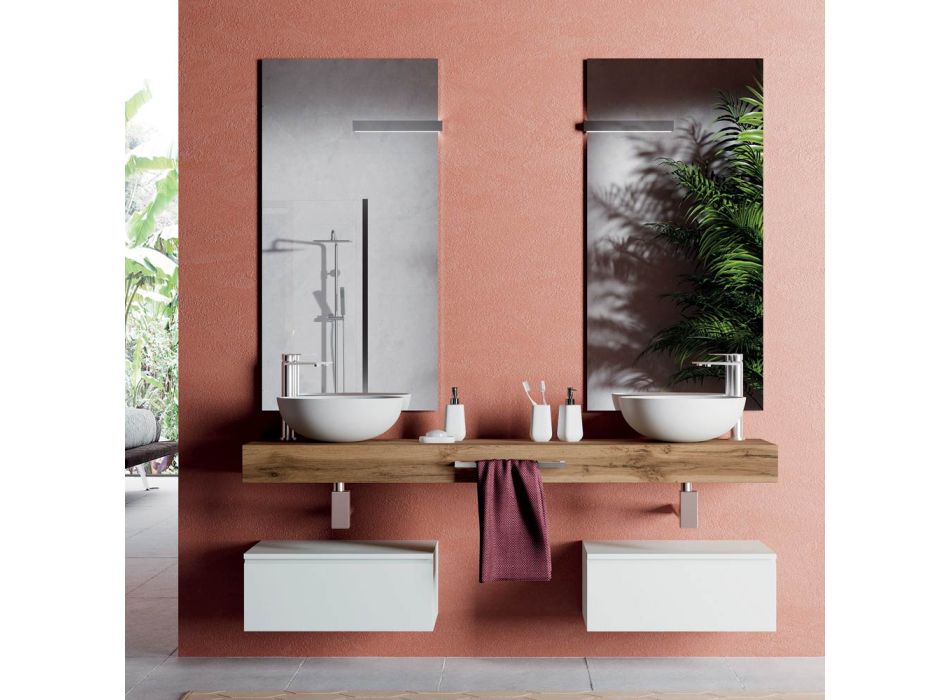 Composição de Banheiro com Bases Antirriscos e Lavatórios Resina Made in Italy - Palom Viadurini