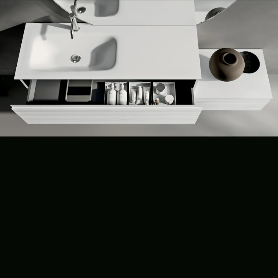 Conjunto de banheiro com gavetas, pia de cerâmica e espelho com LED - Elios Viadurini