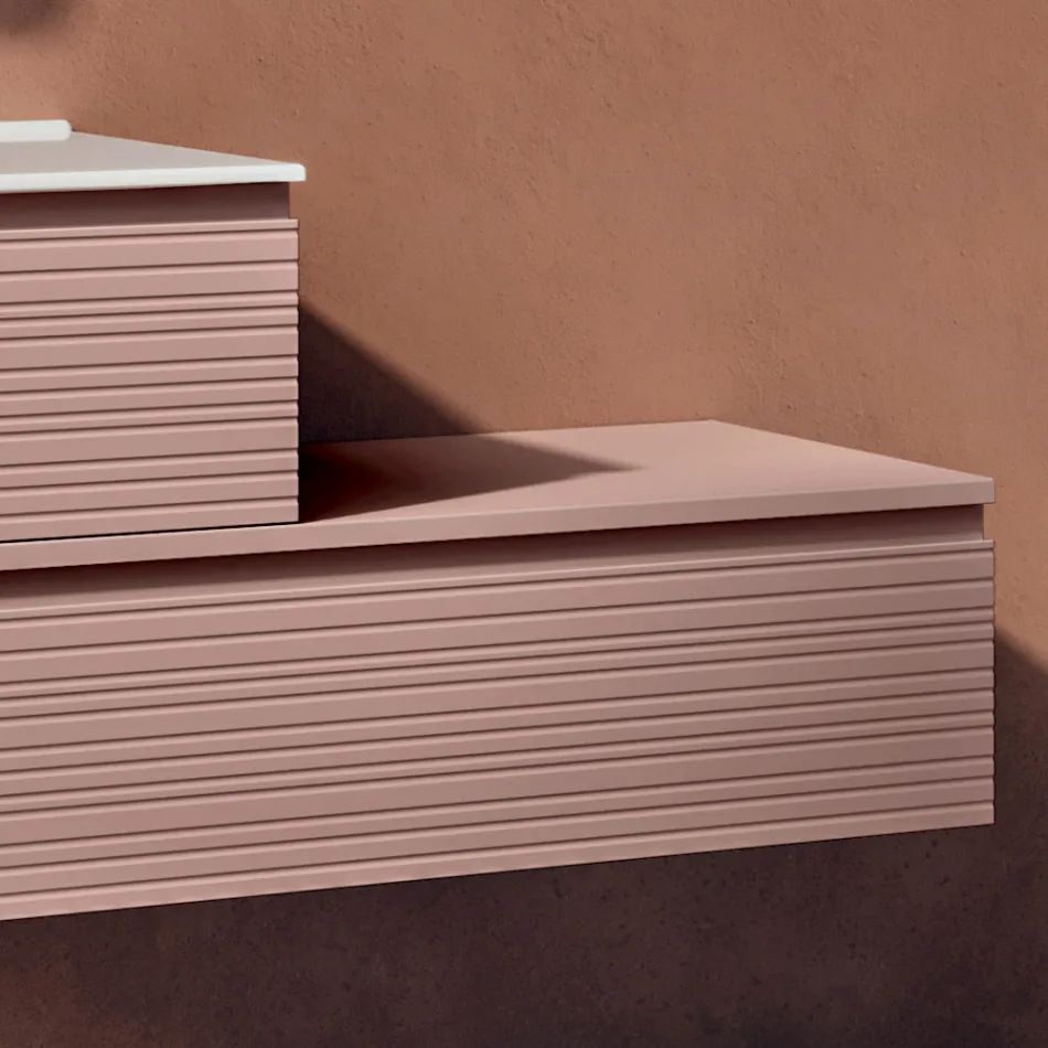 Composição para banheiro com gavetas, pia e espelho em rosa claro - Elios Viadurini