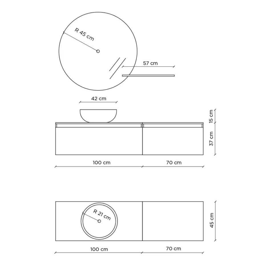Composição de Casa de Banho com Lavatório, Base Suspensa e Espelho Made in Italy - Dream Viadurini