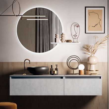 Composição de Casa de Banho com Lavatório, Base Suspensa e Espelho Made in Italy - Dream Viadurini