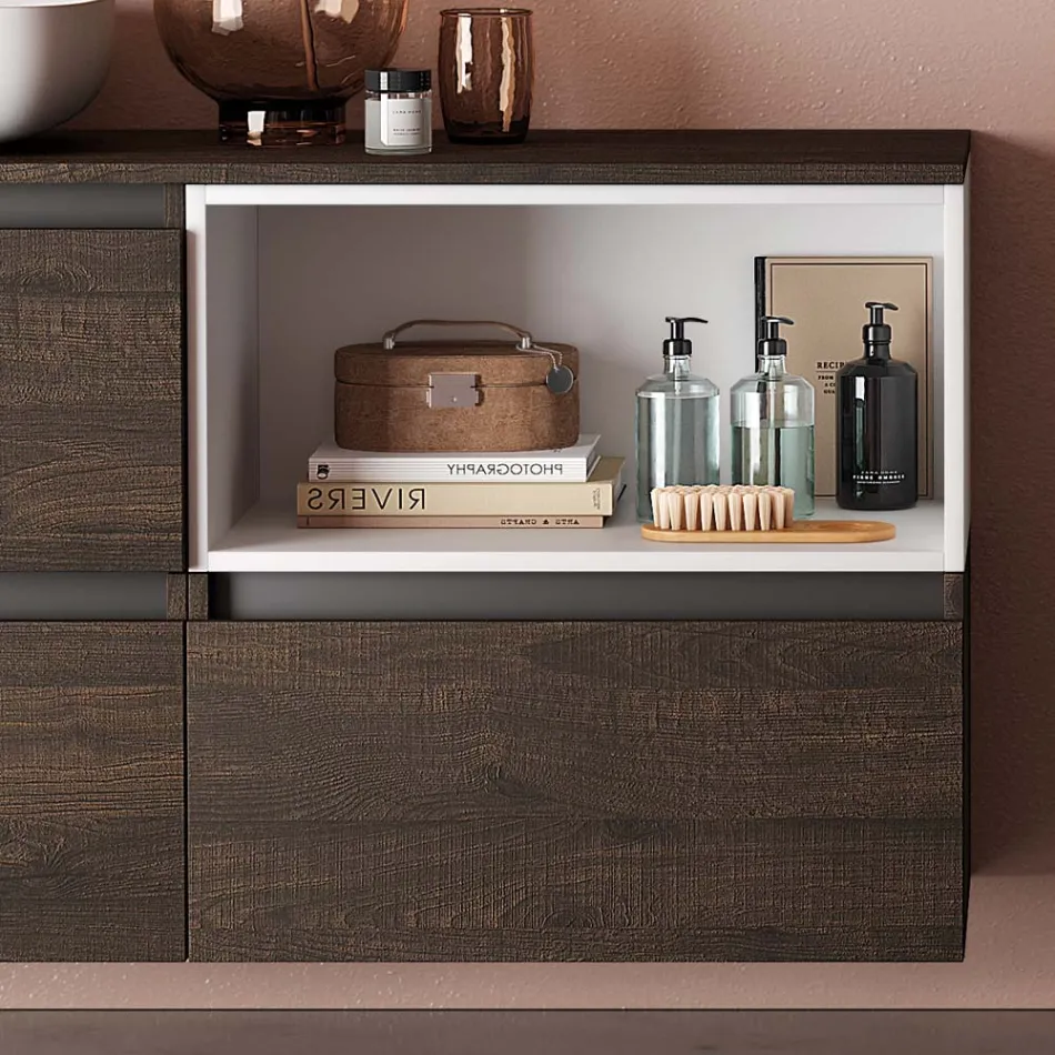 Composição de banheiro com lavatório de cerâmica e espelho Made in Italy - Dream Viadurini