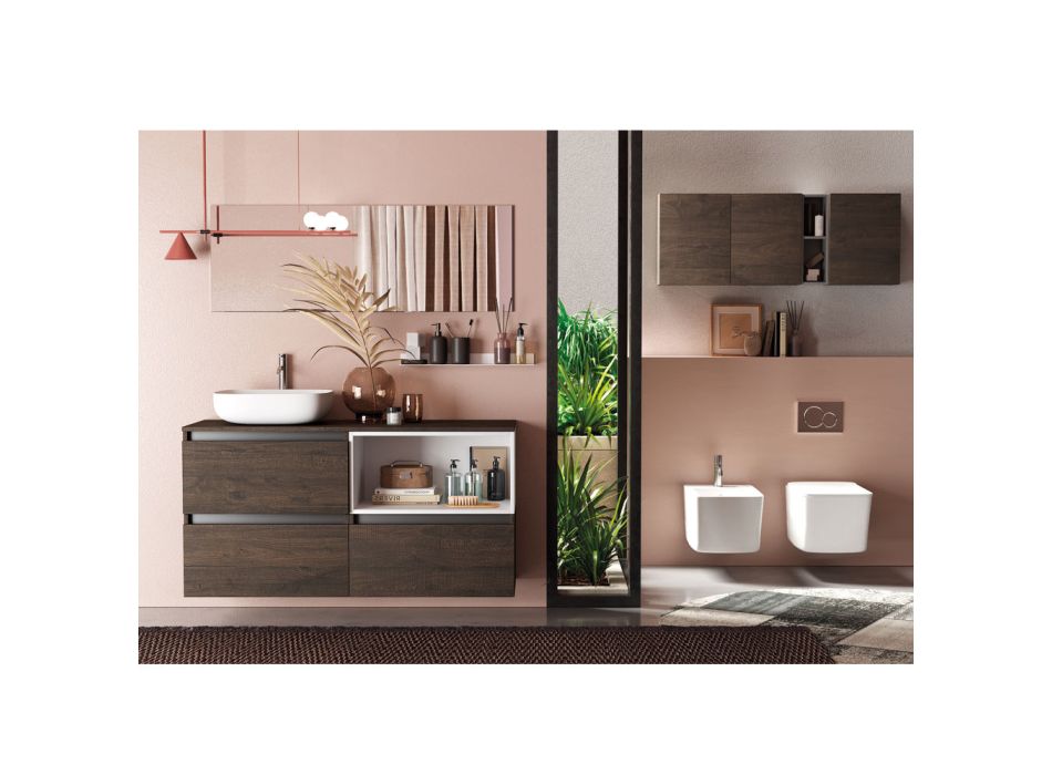 Composição de banheiro com lavatório de cerâmica e espelho Made in Italy - Dream Viadurini