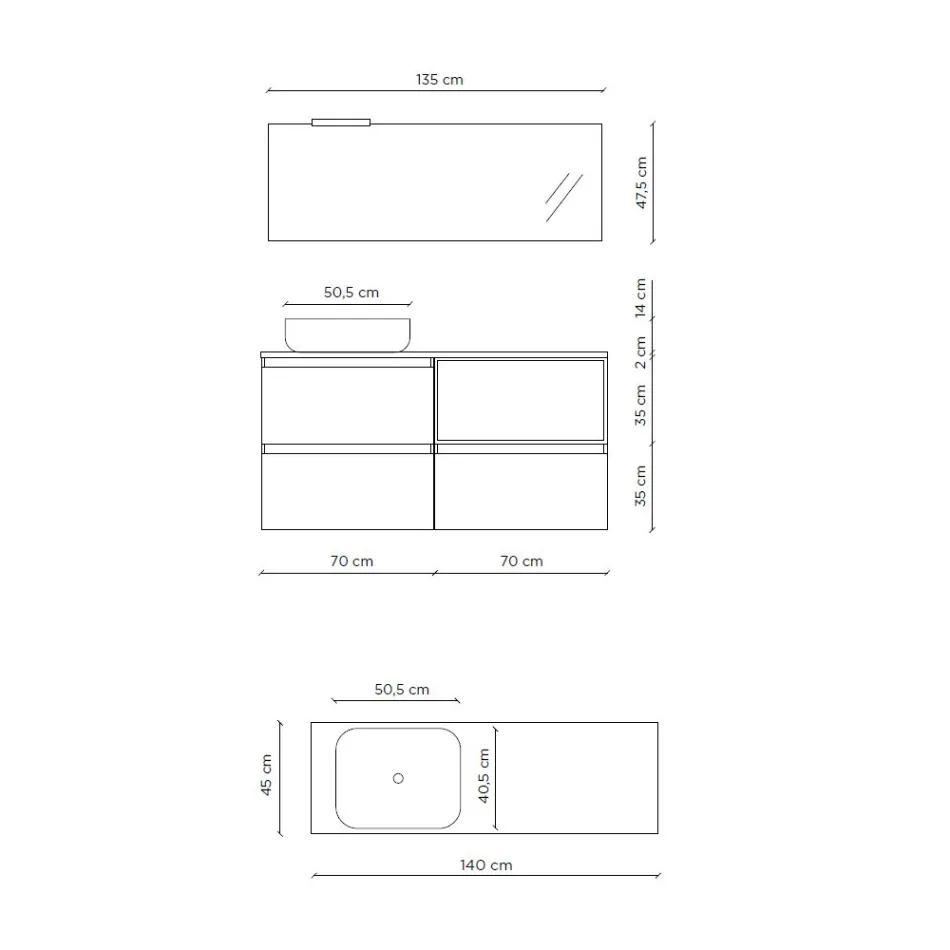 Composição de banheiro com lavatório de cerâmica e espelho Made in Italy - Dream Viadurini