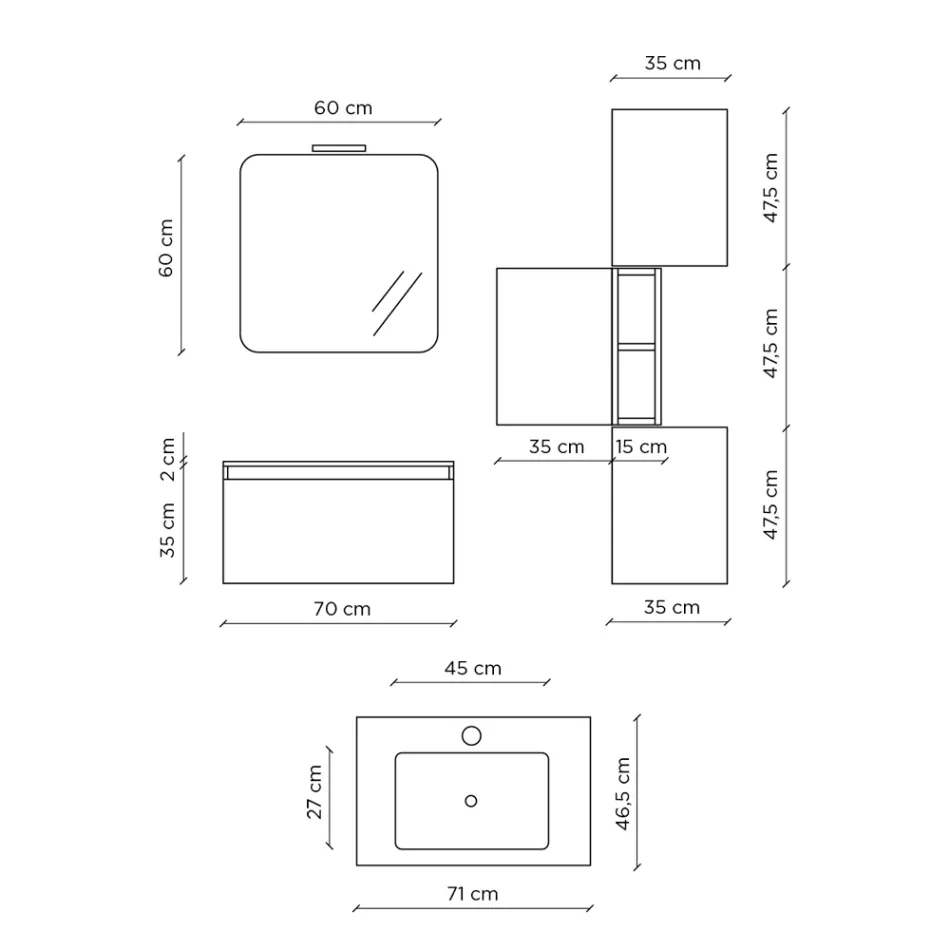 Composição de Banheiro com Lavatório em Resina, Made in Italy Base Antirrisco - Dream Viadurini