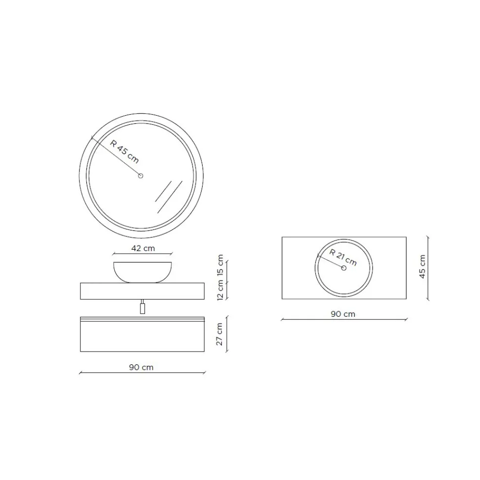 Composição de banheiro com lavatório de resina e espelho Made in Italy - Palom Viadurini