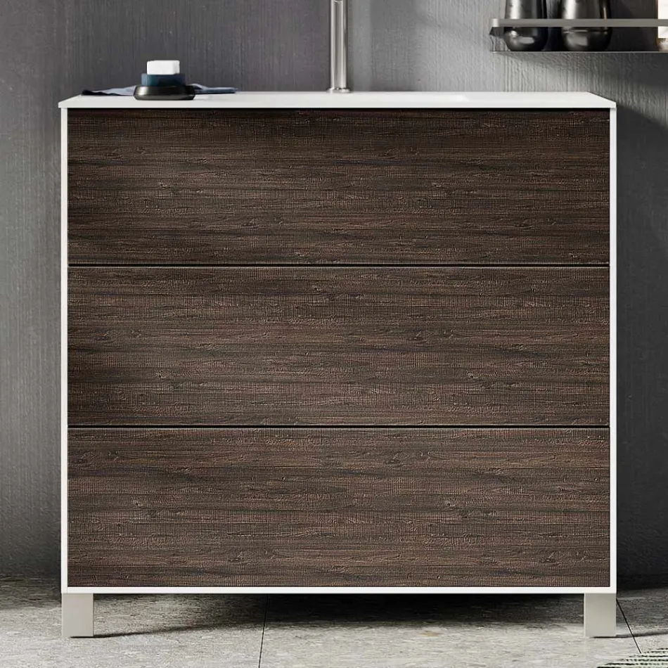 Conjunto para banheiro com espelho, base e lavatório de resina, fabricado na Itália - Quilos Viadurini