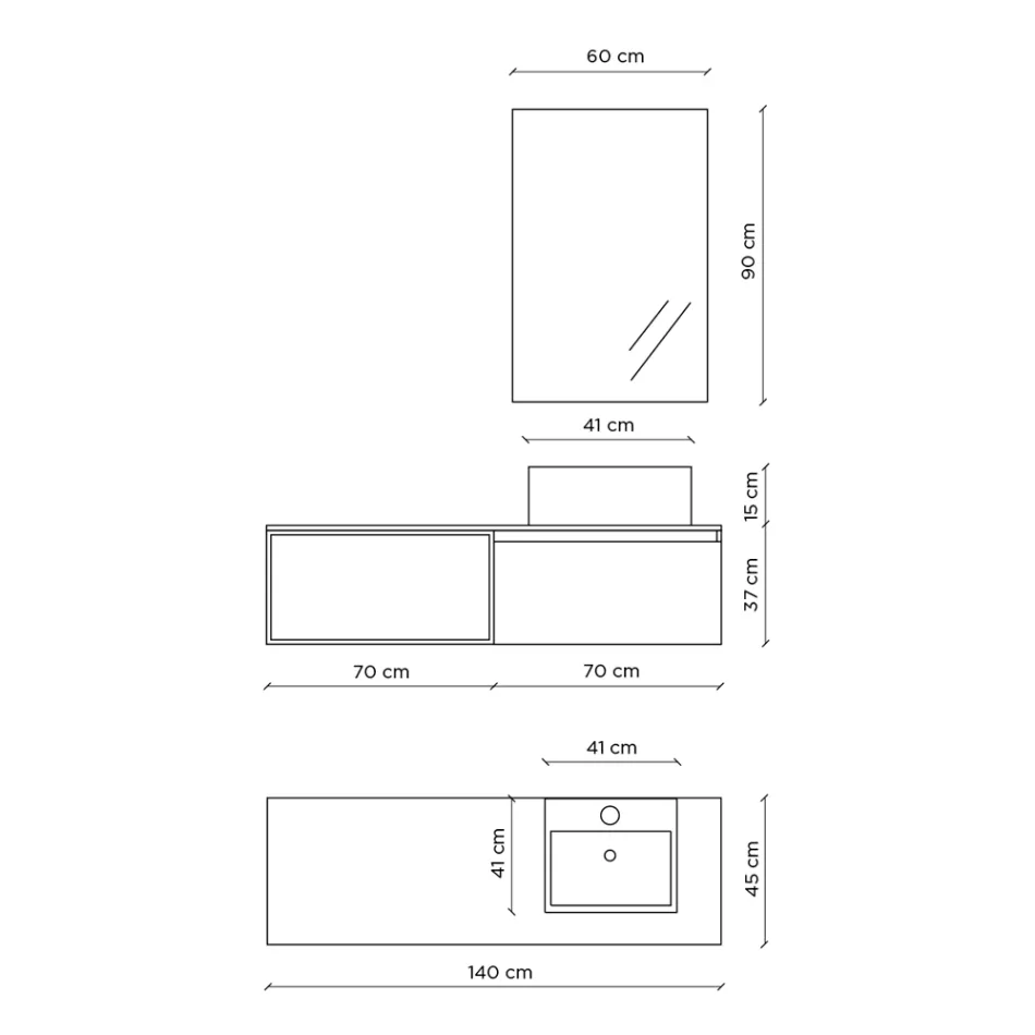 Composição Casa de Banho com Espelho com Candeeiro Integrado, Lavatório e Base - Dream Viadurini