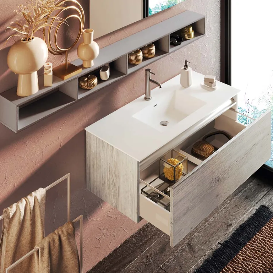 Composição de Banheiro com Espelho e Luminária, Base Antirrisco Made in Italy - Dream Viadurini