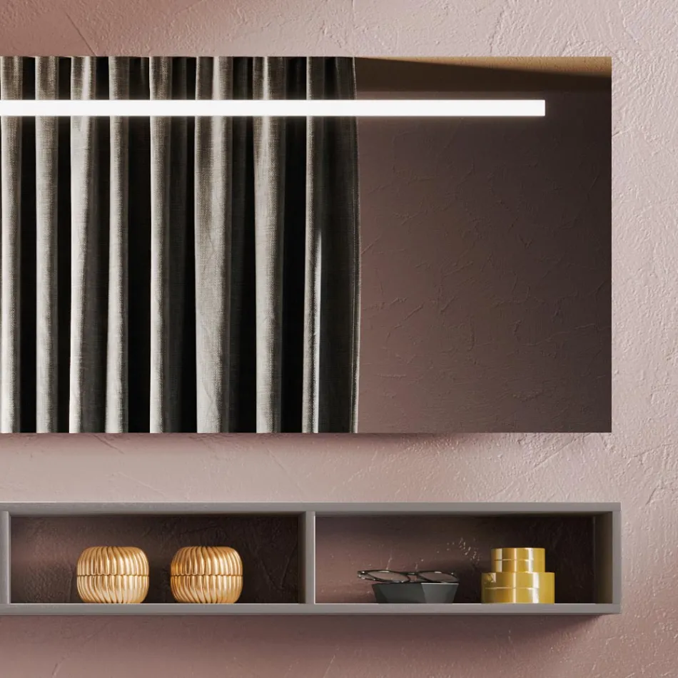 Composição de Banheiro com Espelho e Luminária, Base Antirrisco Made in Italy - Dream Viadurini