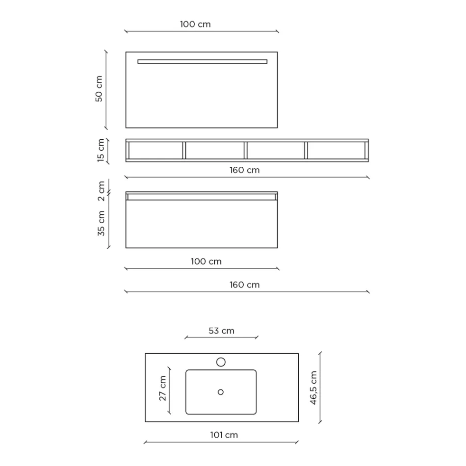 Composição de Banheiro com Espelho e Luminária, Base Antirrisco Made in Italy - Dream Viadurini