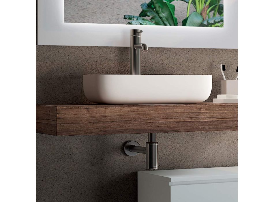 Composição de banheiro com espelho e lavatório de cerâmica Made in Italy - Palom Viadurini