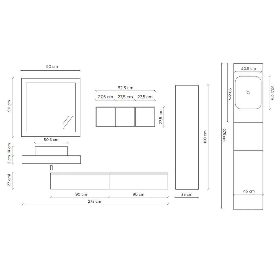 Composição de banheiro com espelho e lavatório de cerâmica Made in Italy - Palom Viadurini