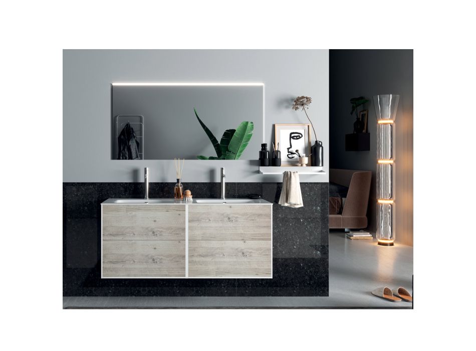 Composição de Banheiro com Espelho, Lavatório Duplo e Base Made in Italy - Kilos Viadurini