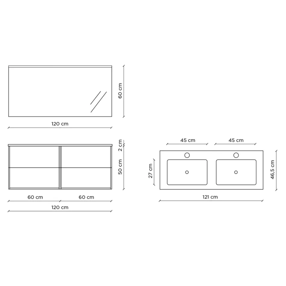 Composição de Banheiro com Espelho, Lavatório Duplo e Base Made in Italy - Kilos Viadurini