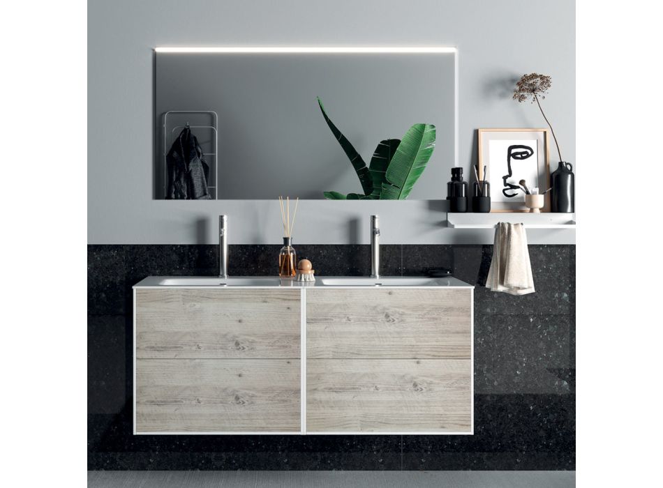 Composição de Banheiro com Espelho, Lavatório Duplo e Base Made in Italy - Kilos Viadurini