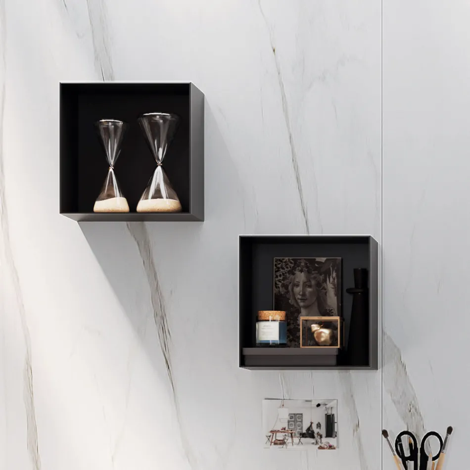 Composição de Banheiro com Espelho, Lavatório Resinado e Base Made in Italy - Palom Viadurini