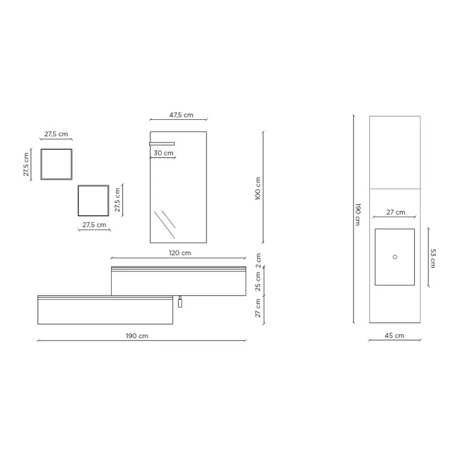 Composição de Banheiro com Espelho, Lavatório Resinado e Base Made in Italy - Palom Viadurini