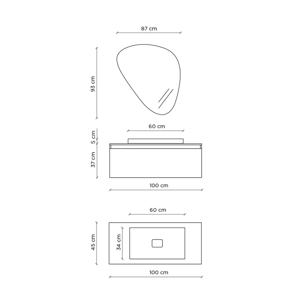 Composição de Banheiro com Espelho Moderno, Base Made in Italy e Lavatório - Dream Viadurini