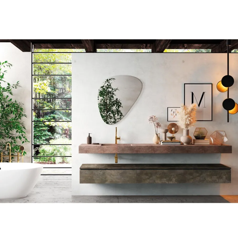 Composição de banheiro com espelho moderno e lavatório de console fabricado na Itália - Palom Viadurini