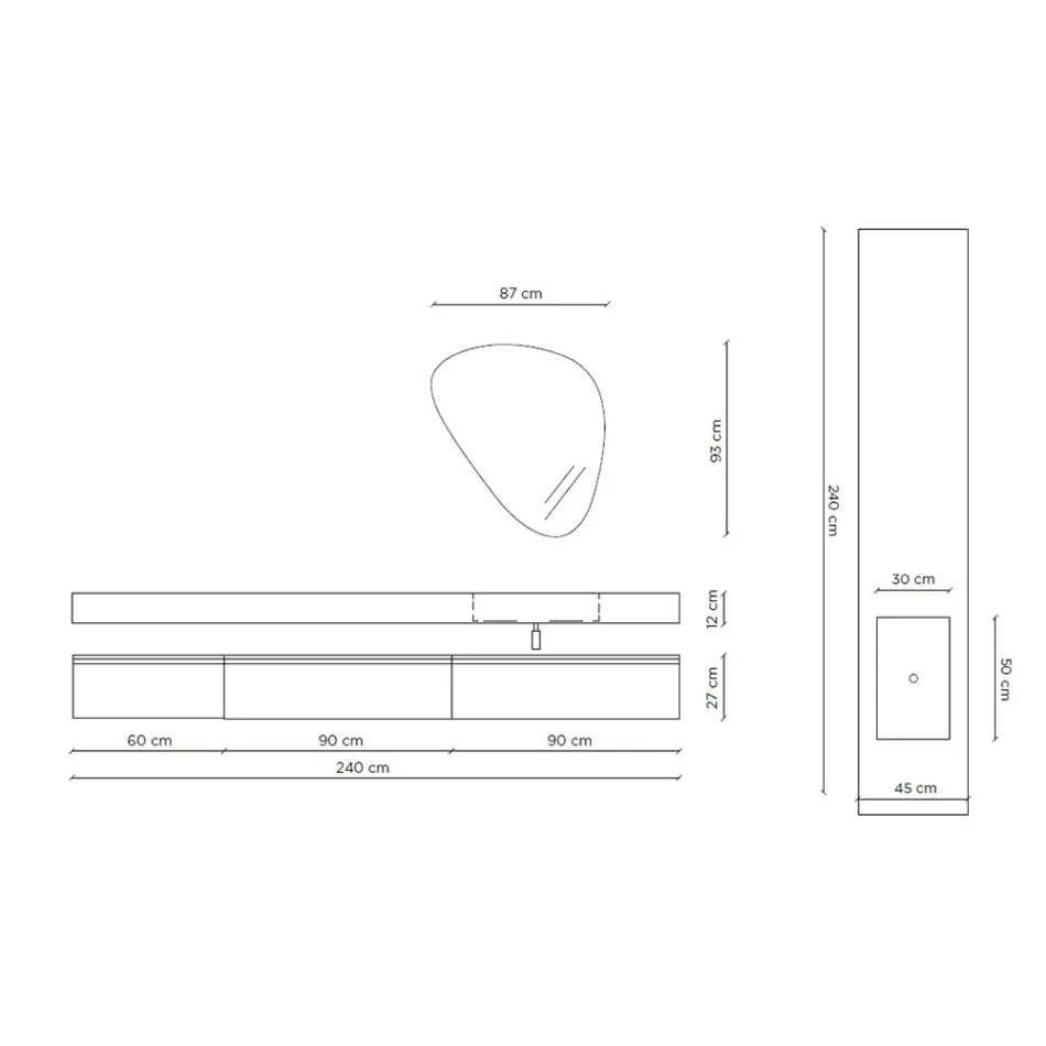 Composição de banheiro com espelho moderno e lavatório de console fabricado na Itália - Palom Viadurini