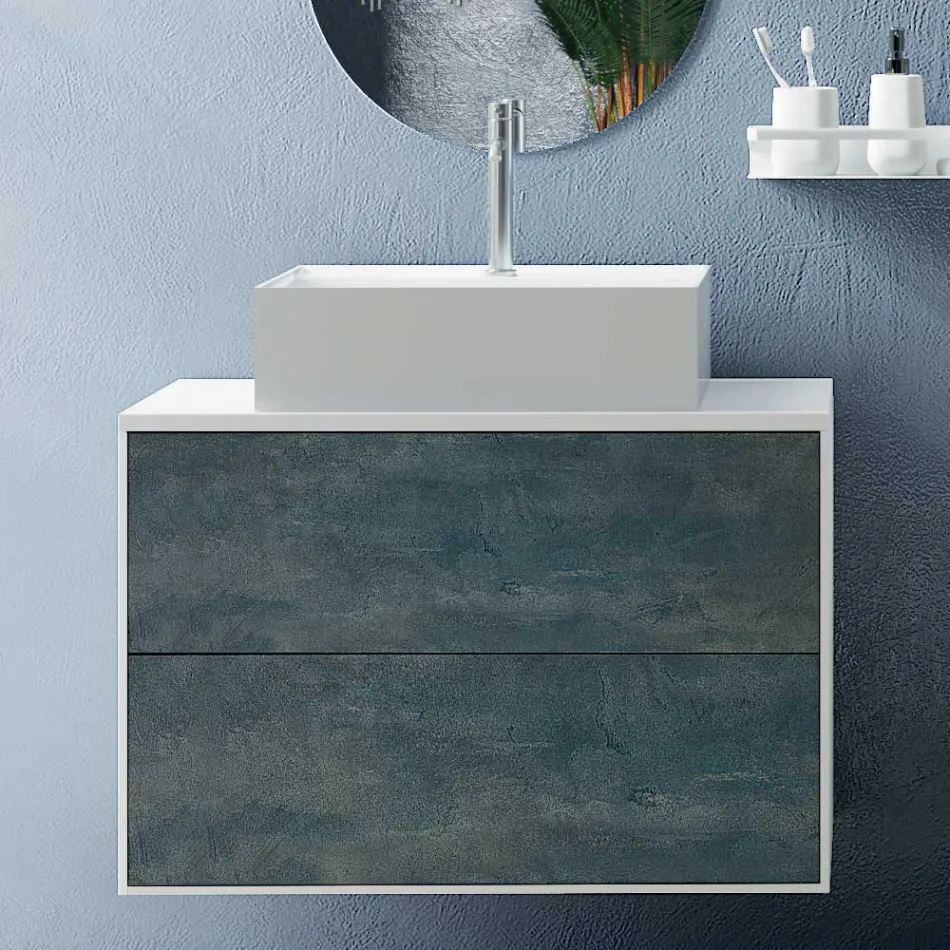 Composição de Banheiro com Espelho Oval, Base e Lavatório Made in Italy - Kilos Viadurini