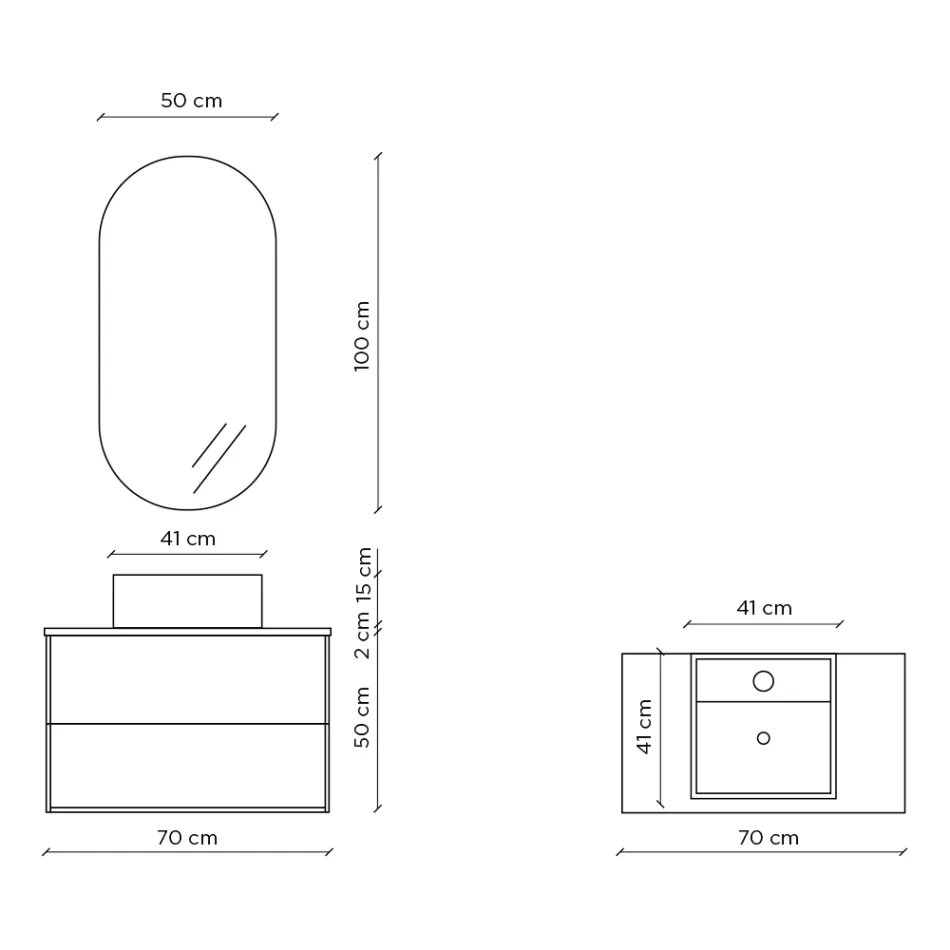 Composição de Banheiro com Espelho Oval, Base e Lavatório Made in Italy - Kilos Viadurini