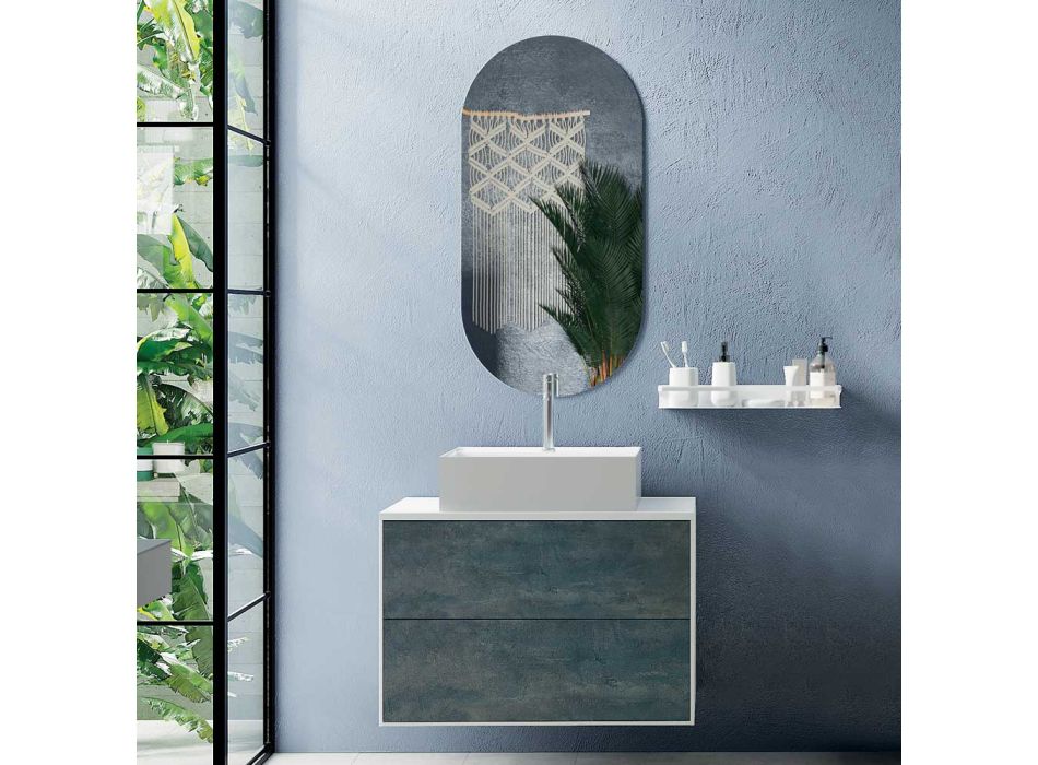Composição de Banheiro com Espelho Oval, Base e Lavatório Made in Italy - Kilos Viadurini