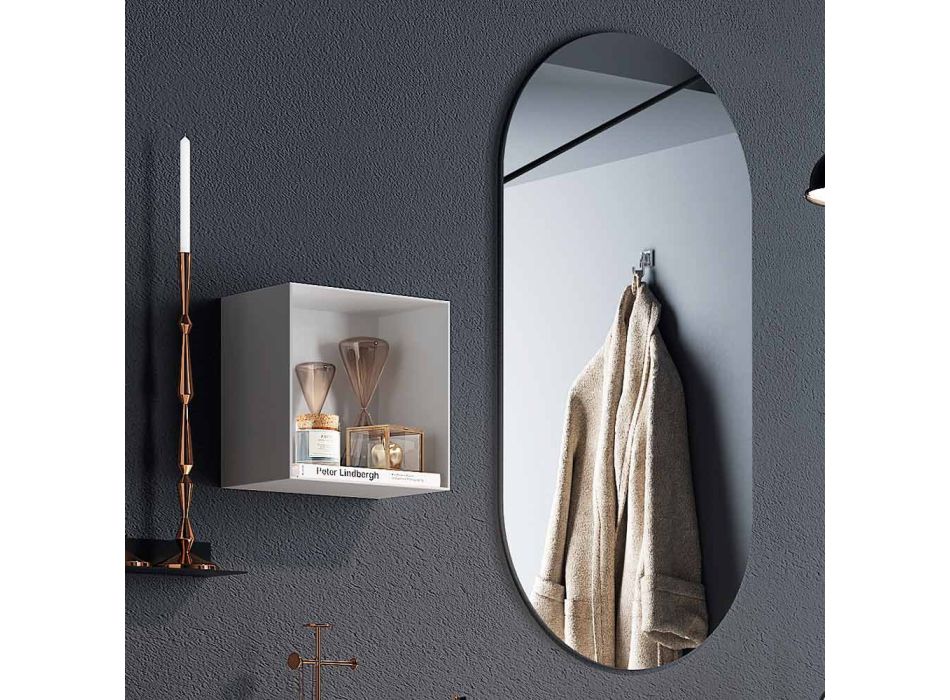 Composição de Banheiro com Espelho Oval, Lavatório e Base Made in Italy - Palom Viadurini