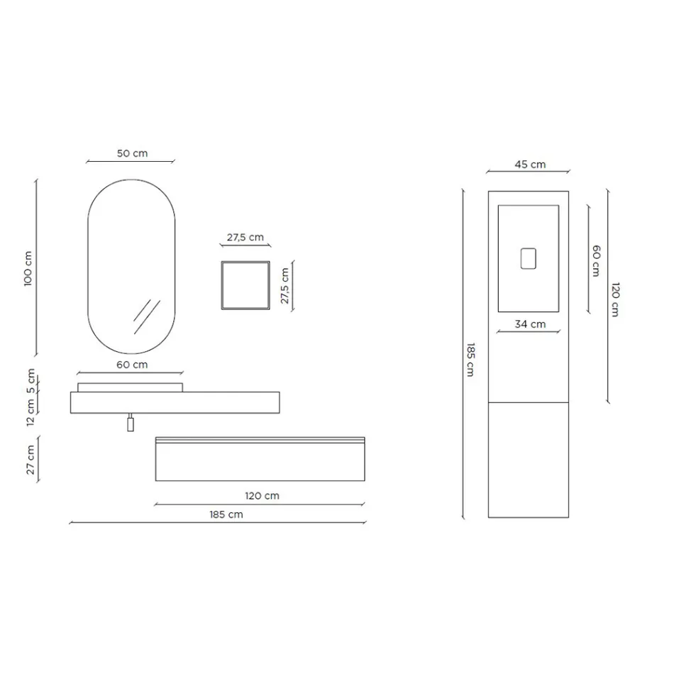 Composição de Banheiro com Espelho Oval, Lavatório e Base Made in Italy - Palom Viadurini