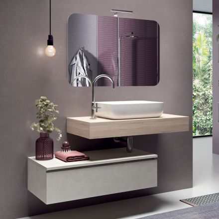 Composição de Banheiro com Espelho Moldado e Lavatório Made in Italy - Palom Viadurini