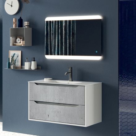 Composição do banheiro com espelho com sensor de toque, base lacada fabricada na Itália - Polsen Viadurini