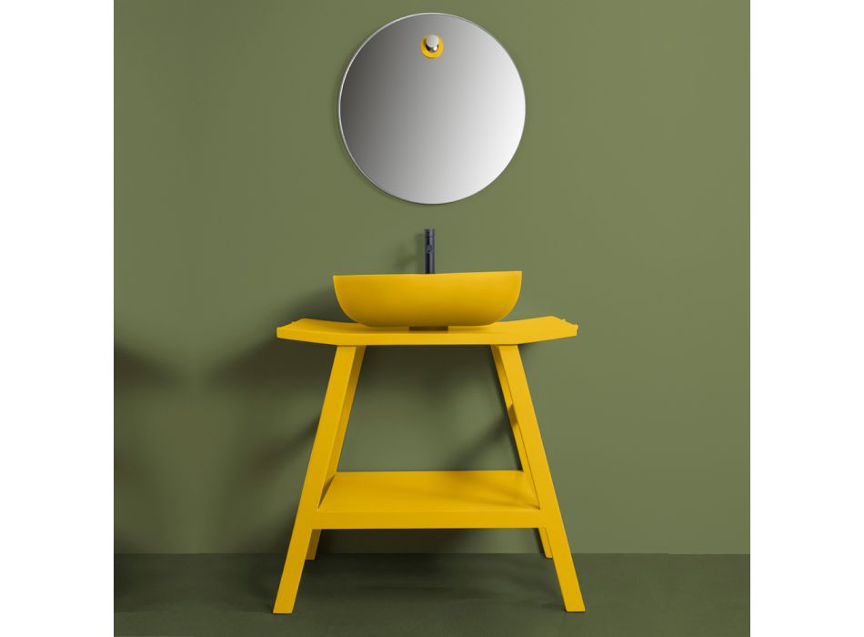 Composição de Design para Banheiro Amarelo com Acessórios e Espelho - Patryk Viadurini
