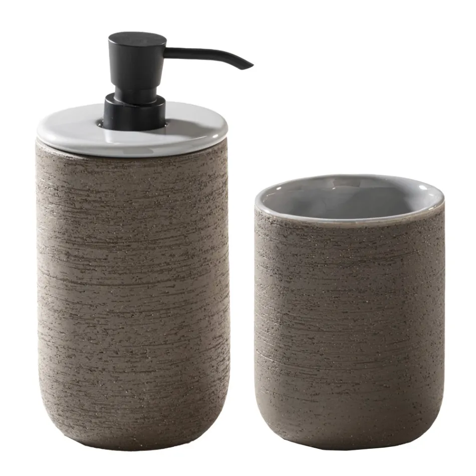 Composição de banheiro de design cinza completa com acessórios esmaltados - Georges Viadurini