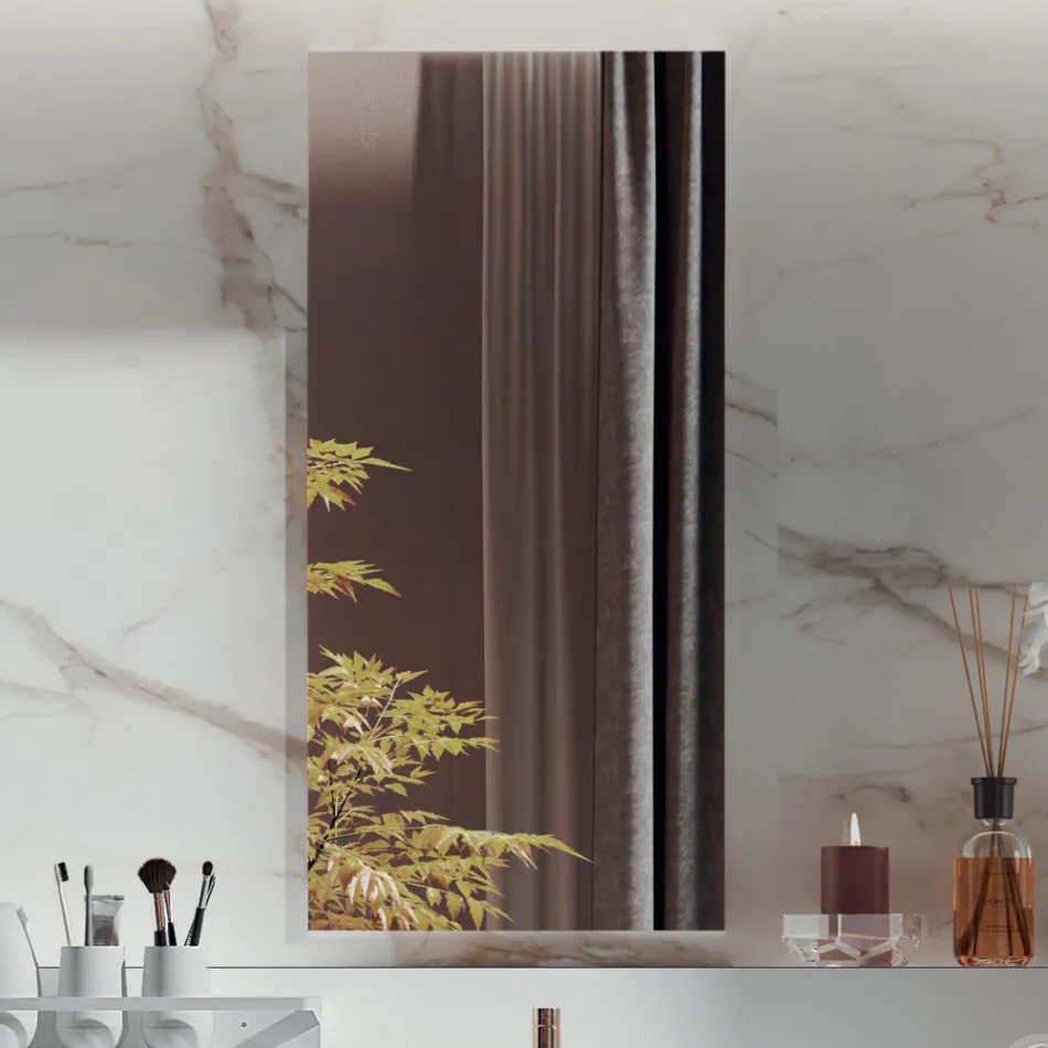 Composição de banheiro duplo com espelho retangular e lavatório Made in Italy - Palom Viadurini