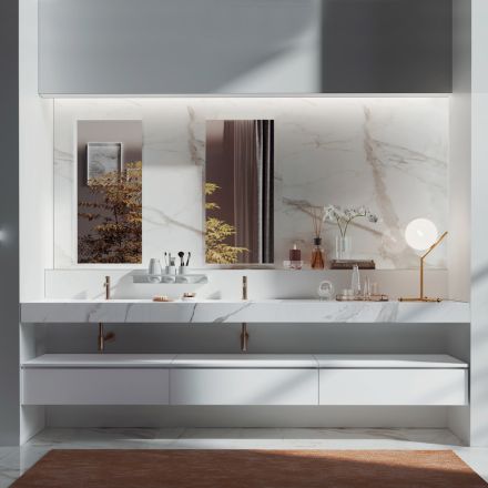 Composição de banheiro duplo com espelho retangular e lavatório Made in Italy - Palom Viadurini
